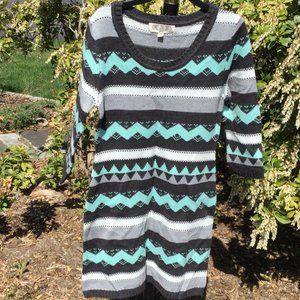 Pink Rose Long Sleeve Midi Sweater Dress